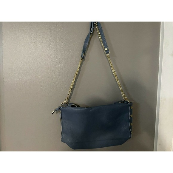 Valentina Fiore Woven LEATHER BLUE Handbag Gold Chain Leather Strap ITALY NWT - Picture 5 of 12